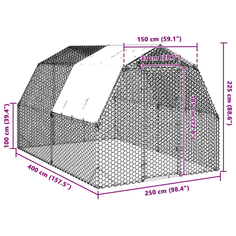 vidaXL Csirkekifutó tetővel 2,5x4x2,25 m horganyzott acél