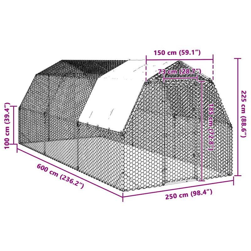 vidaXL Csirkekifutó tetővel 2,5x6x2,25 m horganyzott acél