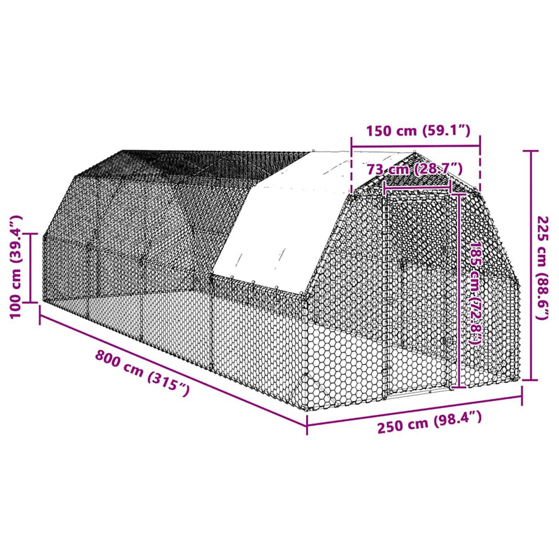 vidaXL Csirkekifutó tetővel 2,5x8x2,25 m horganyzott acél