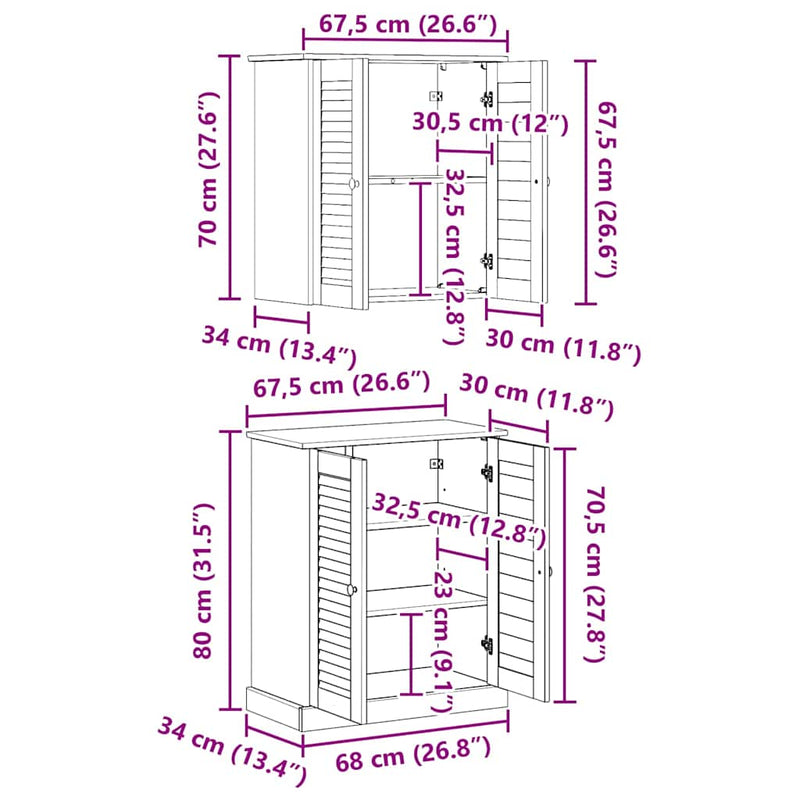 vidaXL Fürdőszoba bútor szett polcokkal 2 pcs Barna 67.5 x 34 x 80 cm