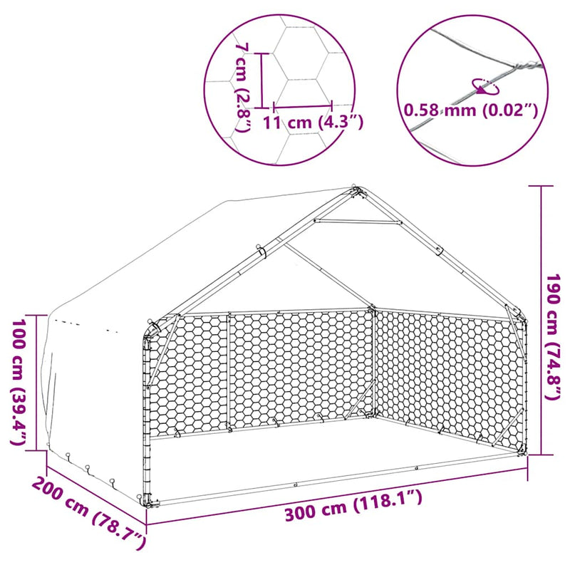 vidaXL kültéri kutyakennel fedéllel 3x2x1,9 m horganyzott acélból
