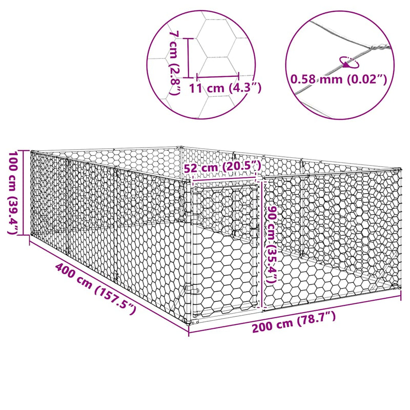 vidaXL kültéri kutyakennel ajtóval 2x4x1 m horganyzott acélból