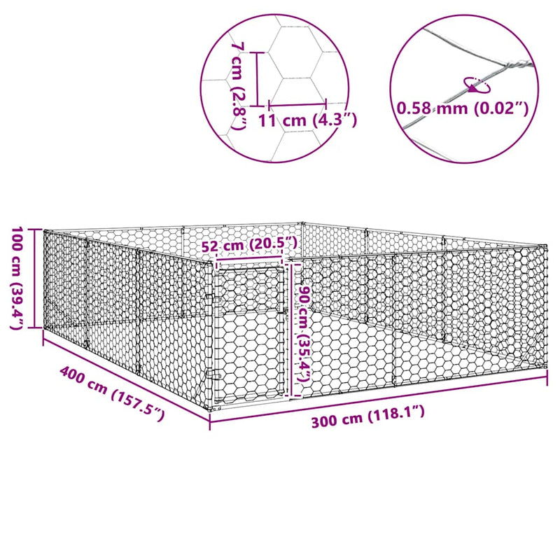 vidaXL kültéri kutyafuttató ajtóval 3x4x1 m horganyzott acélból