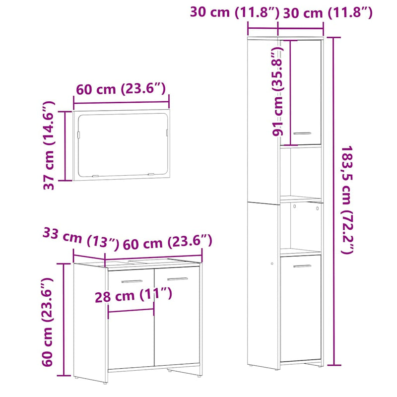 vidaXL 3 részes antik fa színű szerelt fa fürdőszobai bútorszett
