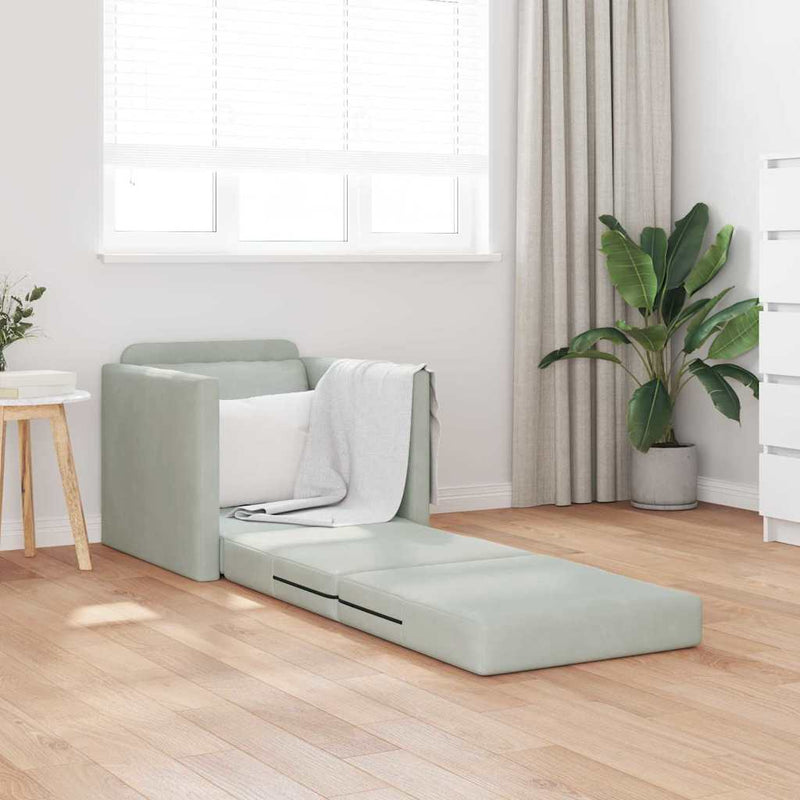 vidaXL Földi Kanapéágy párnával Világosszürke 74 x 77 x 81 cm Bársony