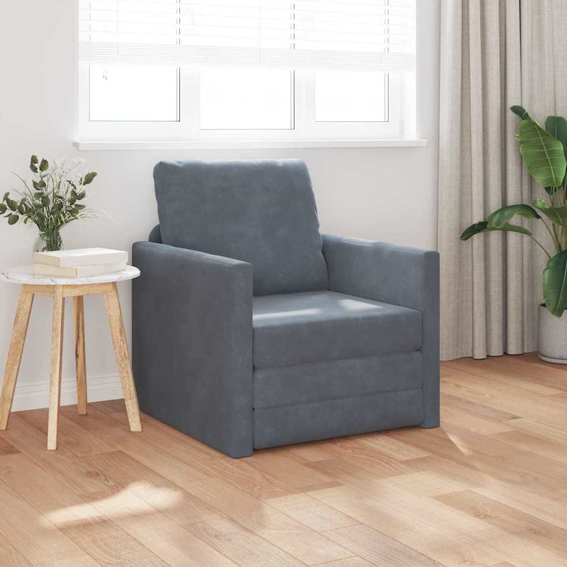 vidaXL Földi Kanapéágy párnával Sötétszürke 74 x 77 x 81 cm Bársony
