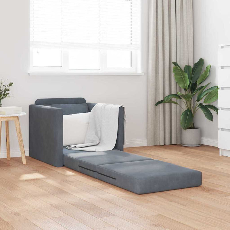 vidaXL Földi Kanapéágy párnával Sötétszürke 74 x 77 x 81 cm Bársony