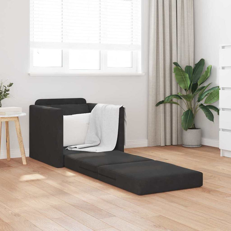 vidaXL Földi Kanapéágy párnával Fekete 74 x 77 x 81 cm Bársony