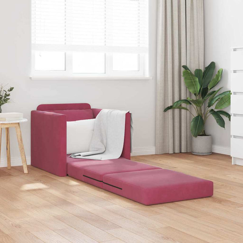 vidaXL Földi Kanapéágy párnával bordó 74 x 77 x 81 cm Bársony