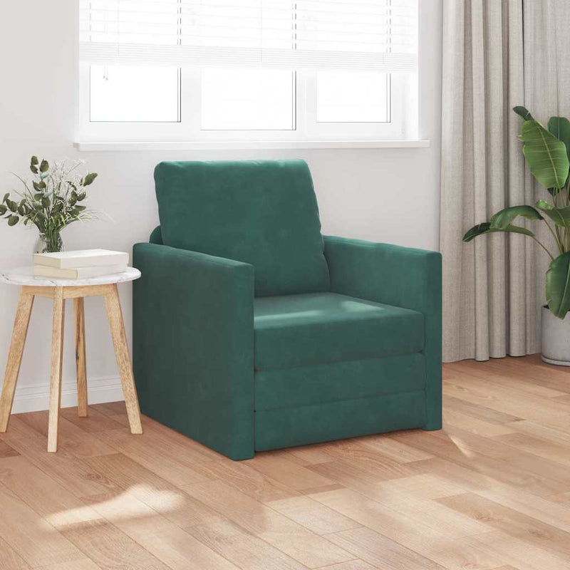 vidaXL Földi Kanapéágy párnával Sötétzöld 74 x 77 x 81 cm Bársony