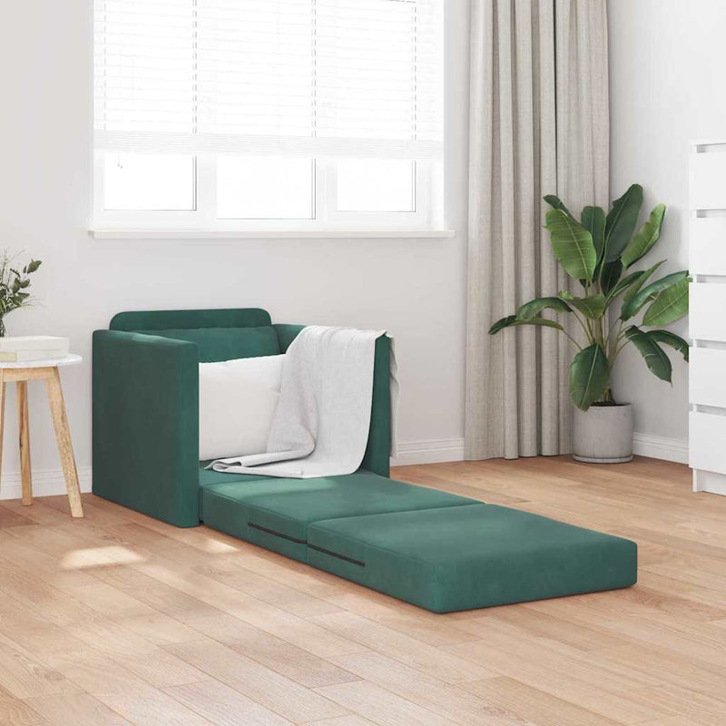 vidaXL Földi Kanapéágy párnával Sötétzöld 74 x 77 x 81 cm Bársony