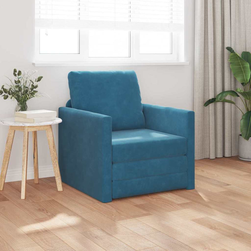 vidaXL Földi Kanapéágy párnával Kék 74 x 77 x 81 cm Bársony