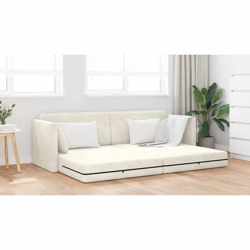 vidaXL Padlókanapé-ágy Krém 213 x 76 x 77 cm Bársony