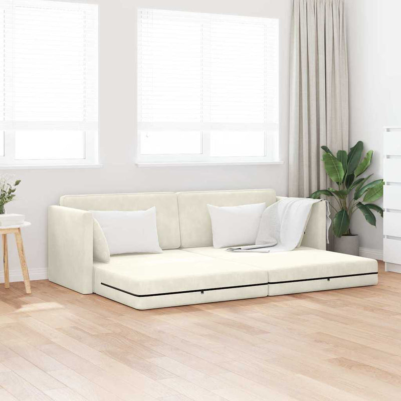 vidaXL Padlókanapé-ágy Krém 213 x 76 x 77 cm Bársony