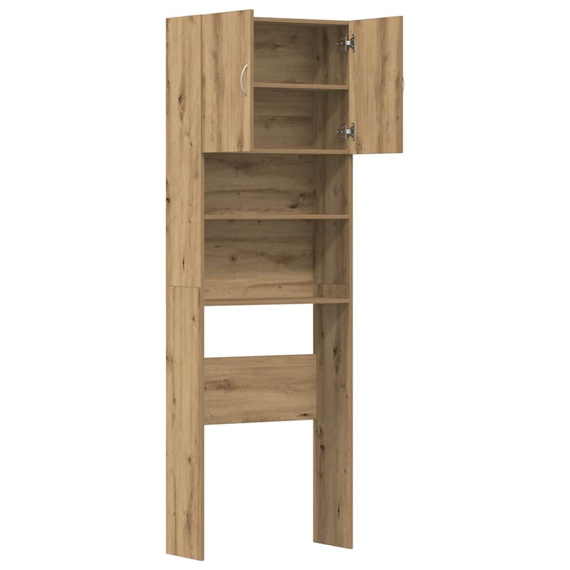 vidaXL kézműves tölgy szerelt fa mosógépszekrény 64 x 24 x 190 cm