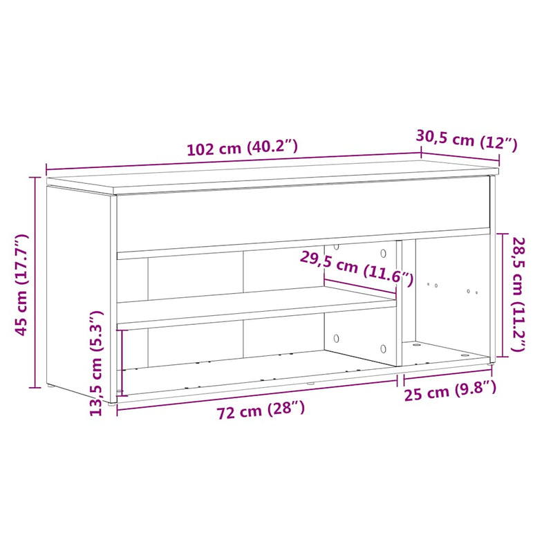 vidaXL fehér szerelt fa cipőpolc 102x30,5x45 cm