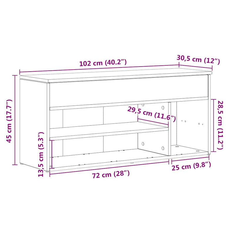 vidaXL sonoma tölgy színű szerelt fa cipőpolc 102x30,5x45 cm