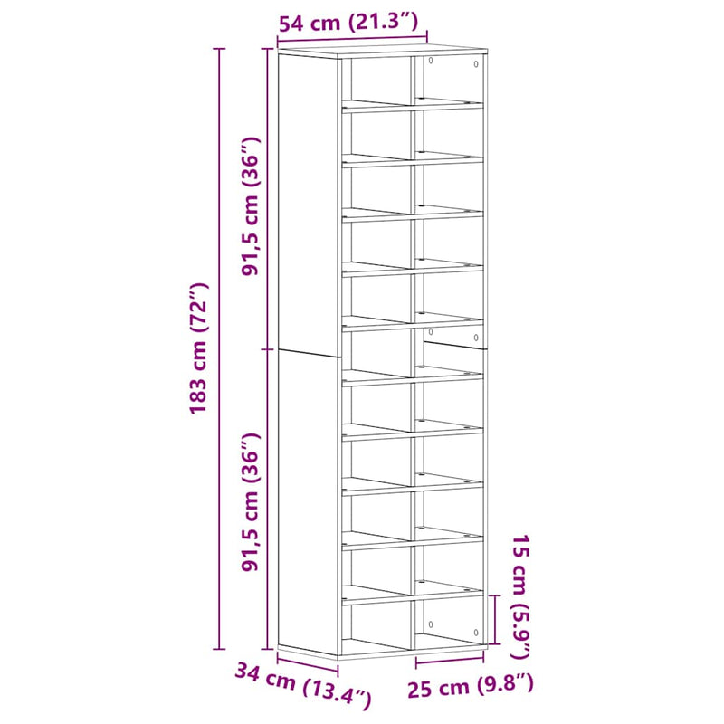 vidaXL antik fa szerelt fa cipősszekrény 54 x 34 x 183 cm