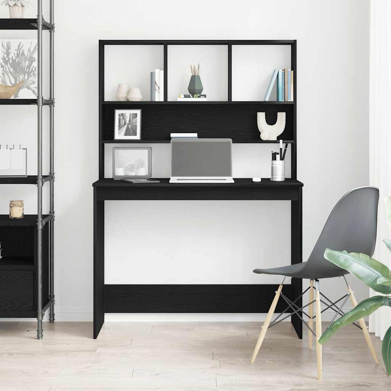vidaXL fekete tölgy szerelt fa íróasztal polcokkal 102 x 45 x 148 cm