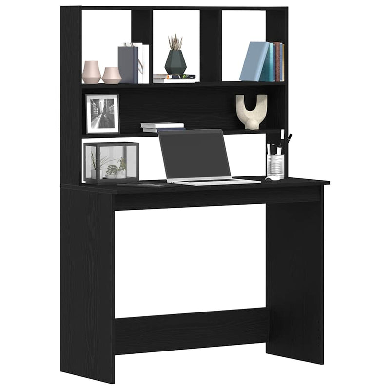 vidaXL fekete tölgy szerelt fa íróasztal polcokkal 102 x 45 x 148 cm