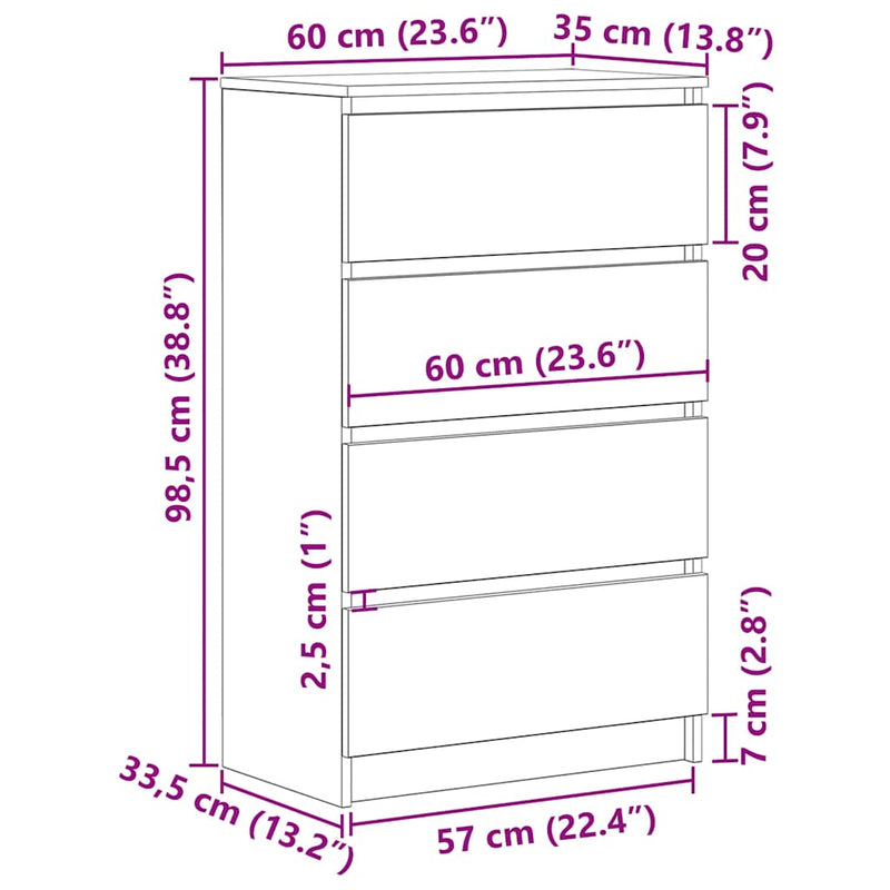 vidaXL fekete tölgy szerelt fa tálalószekrény 60 x 35 x 98,5 cm