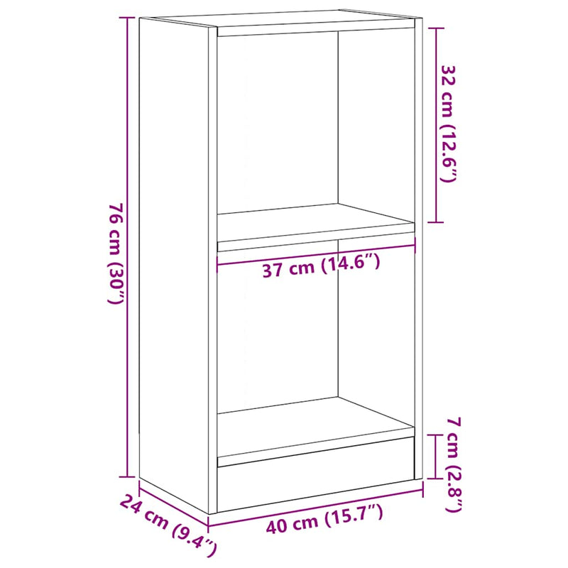 vidaXL fekete tölgy szerelt fa könyvespolc 40x24x76 cm