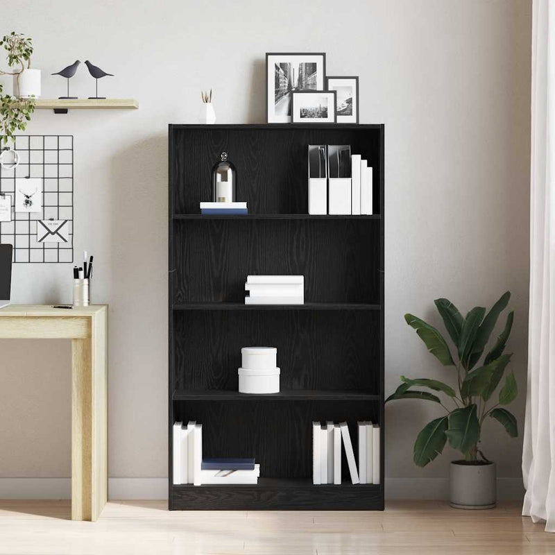 vidaXL 4 szintes fekete tölgy szerelt fa könyvespolc 80x24x143 cm