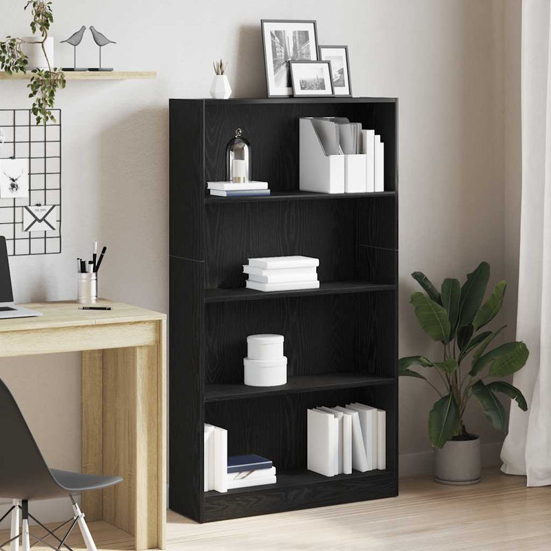 vidaXL 4 szintes fekete tölgy szerelt fa könyvespolc 80x24x143 cm