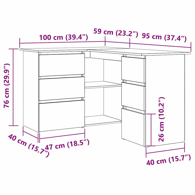 vidaXL Sarokíróasztal Musta tammi 145 x 100 x 76 cm Faanyag