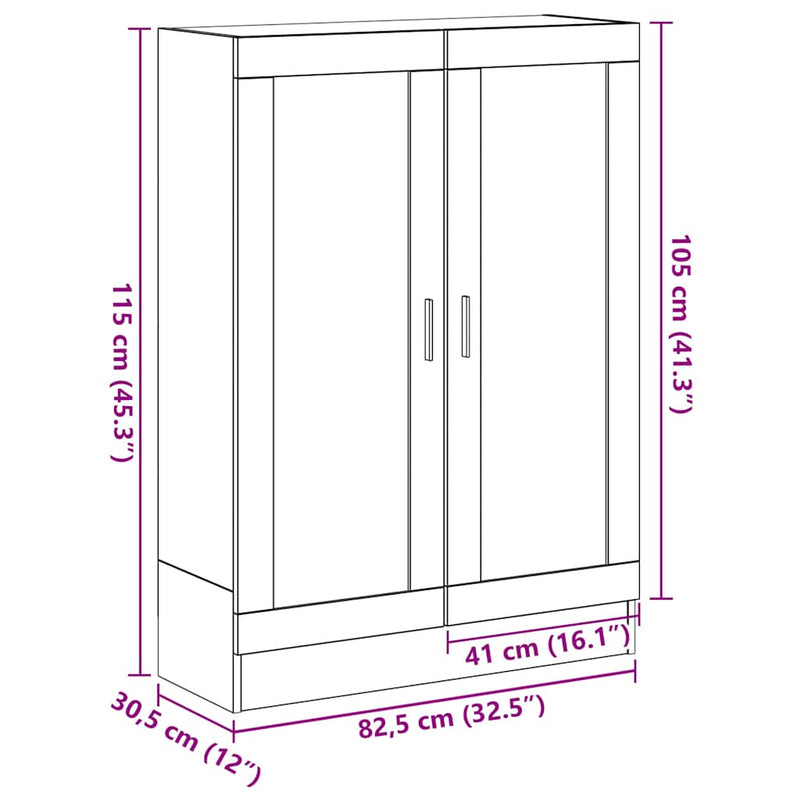 vidaXL fekete tölgy színű szerelt fa könyvszekrény 82,5x30,5x115 cm