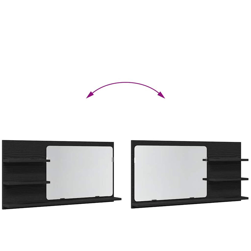 vidaXL fekete tölgyfa fürdőszobai tükrös szekrény 90 x 11 x 45 cm