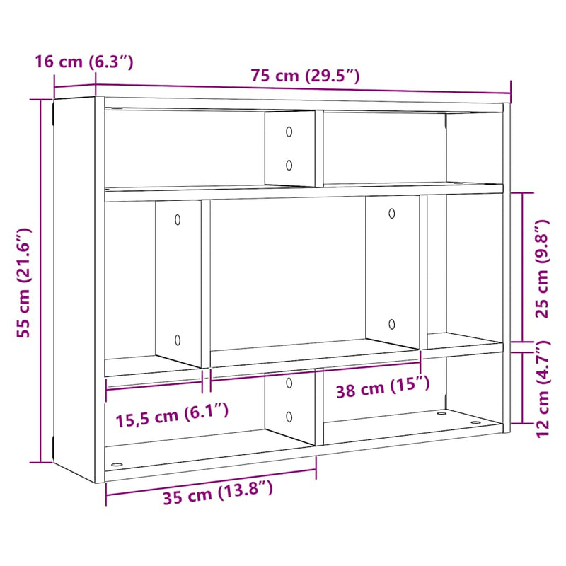 vidaXL antik fa szerelt fa fali polc 75x16x55 cm