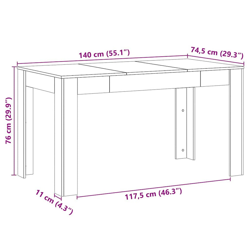 vidaXL Étkezőasztal Musta tammi 140 x 74.5 x 76 cm Faanyag