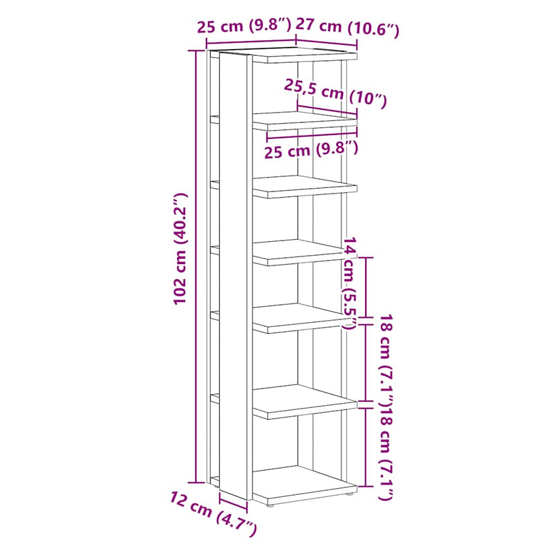 vidaXL fekete tölgy szerelt fa cipőszekrény 25x27x102 cm