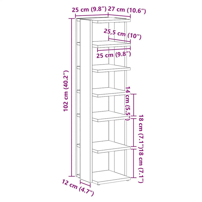 vidaXL 2 db fekete tölgy szerelt fa cipőszekrény 25x27x102 cm