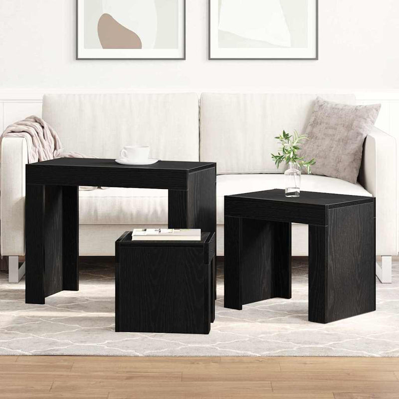 vidaXL Fészekasztal 3 pcs Musta tammi 61 x 30 x 50 cm Faanyag