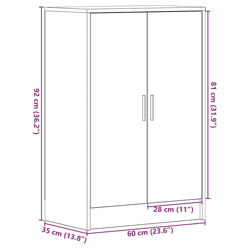 vidaXL fekete tölgy szerelt fa cipőszekrény 60x35x92 cm