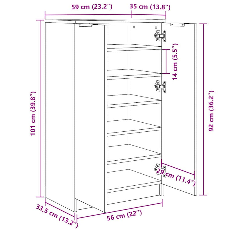 vidaXL Cipőszekrény polcokkal Musta tammi 59 x 35 x 100 cm Faanyag