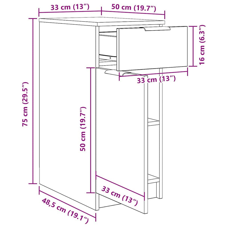 vidaXL Íróasztal szekrény Musta tammi 33 x 50 x 75 cm Faanyag