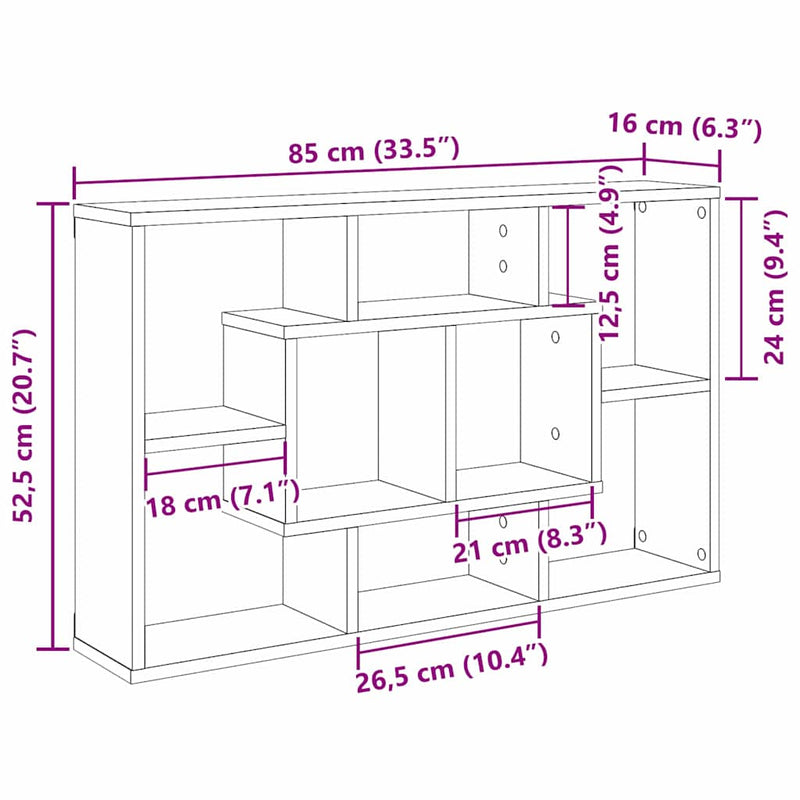 vidaXL Falpolc polcokkal Musta tammi 85 x 16 x 52.5 cm Faanyag