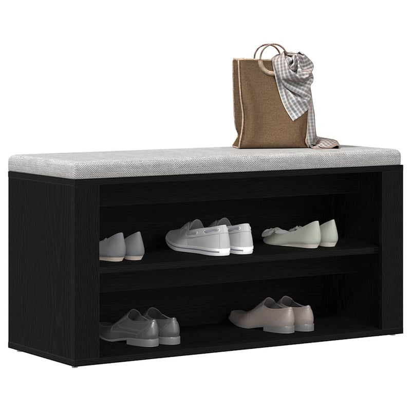vidaXL fekete tölgyfa cipőpad 100 x 35 x 45 cm rétegelt fából