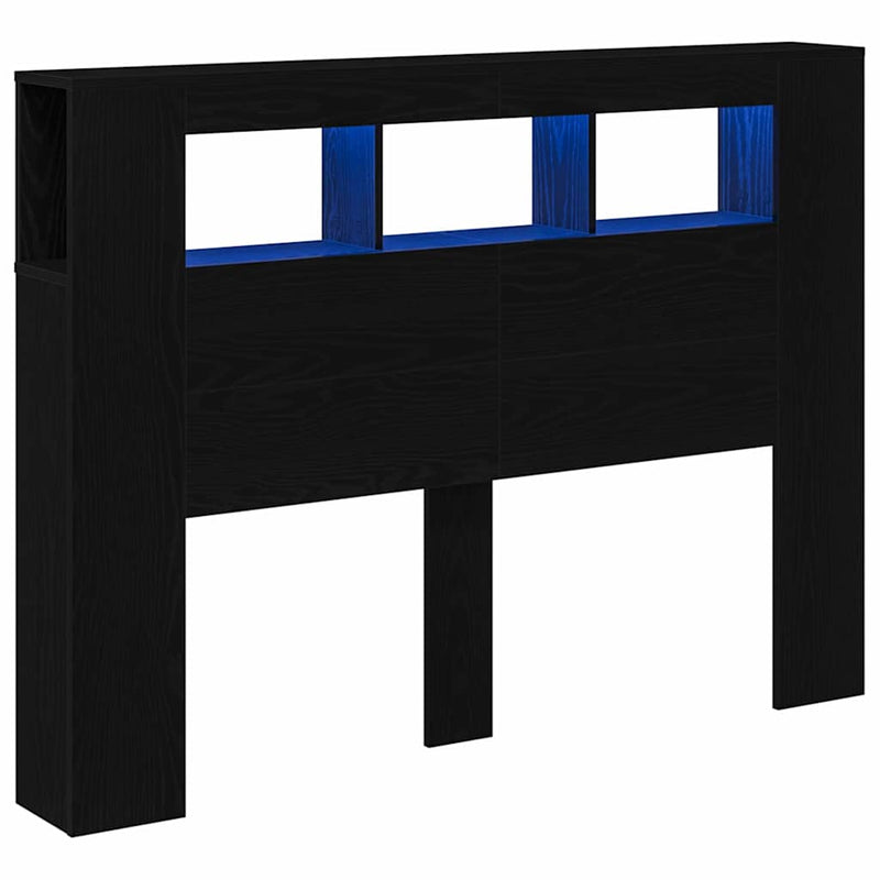 vidaXL LED ágytámla Musta tammi 140 x 18,5 x 103,5 cm Faanyag