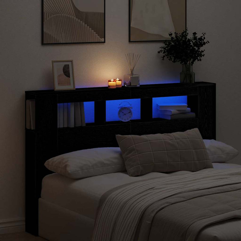 vidaXL LED ágytámla Musta tammi 160 x 18,5 x 103,5 cm Faanyag