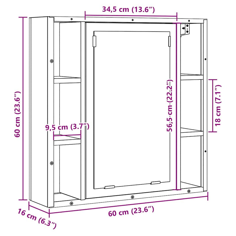 vidaXL antik fa szerelt fa fürdőszobai tükör 60 x 16 x 60 cm