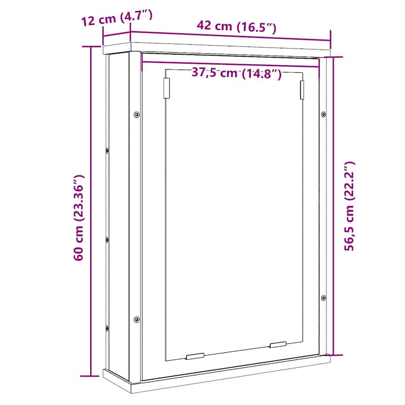 vidaXL antik fa szerelt fa fürdőszobai tükör 42 x 12 x 60 cm