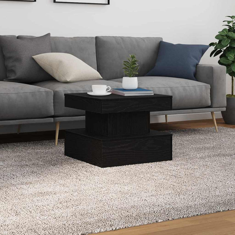 vidaXL fekete tölgyszínű dohányzóasztal LED-lámpákkal 50 x 50 x 40 cm