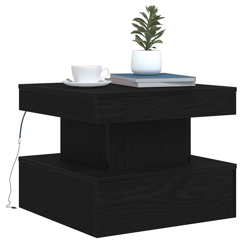 vidaXL fekete tölgyszínű dohányzóasztal LED-lámpákkal 50 x 50 x 40 cm