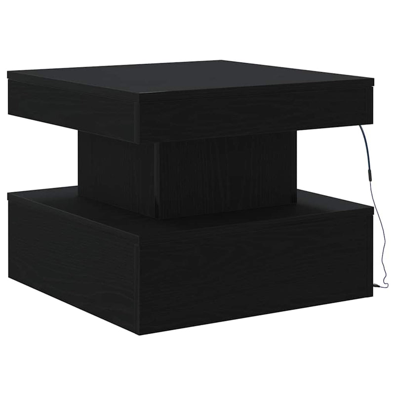 vidaXL fekete tölgyszínű dohányzóasztal LED-lámpákkal 50 x 50 x 40 cm
