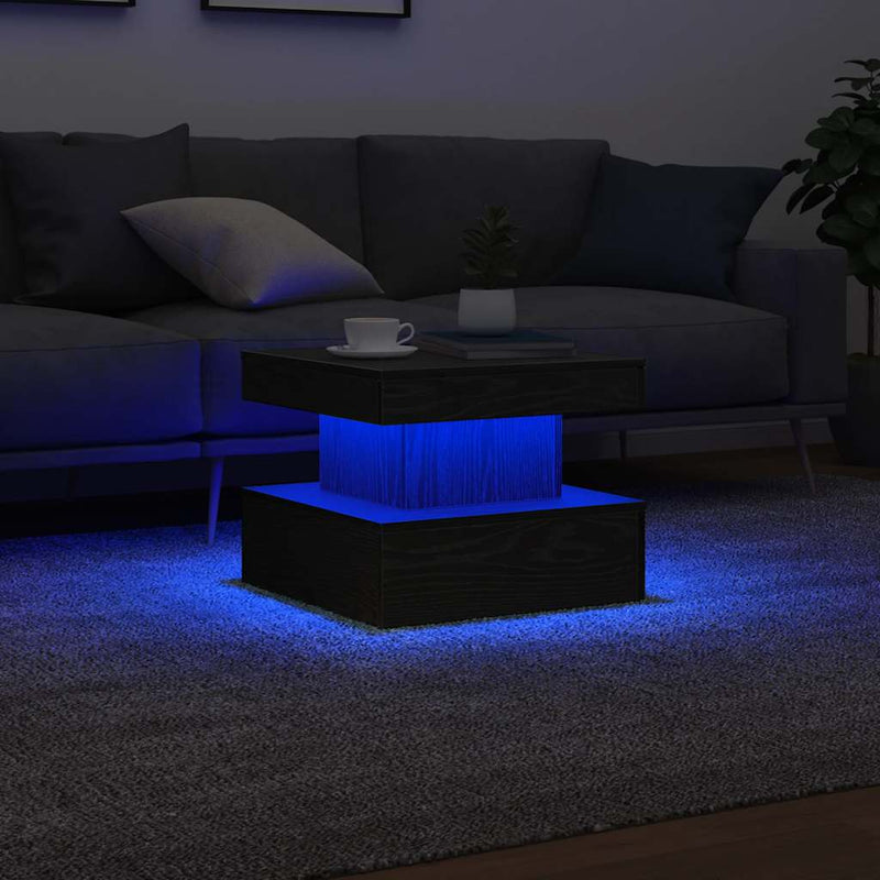 vidaXL fekete tölgyszínű dohányzóasztal LED-lámpákkal 50 x 50 x 40 cm