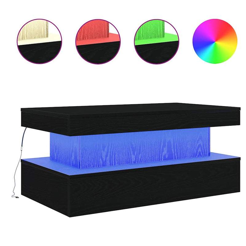 vidaXL fekete tölgy dohányzóasztal LED-lámpákkal 90x50x40 cm